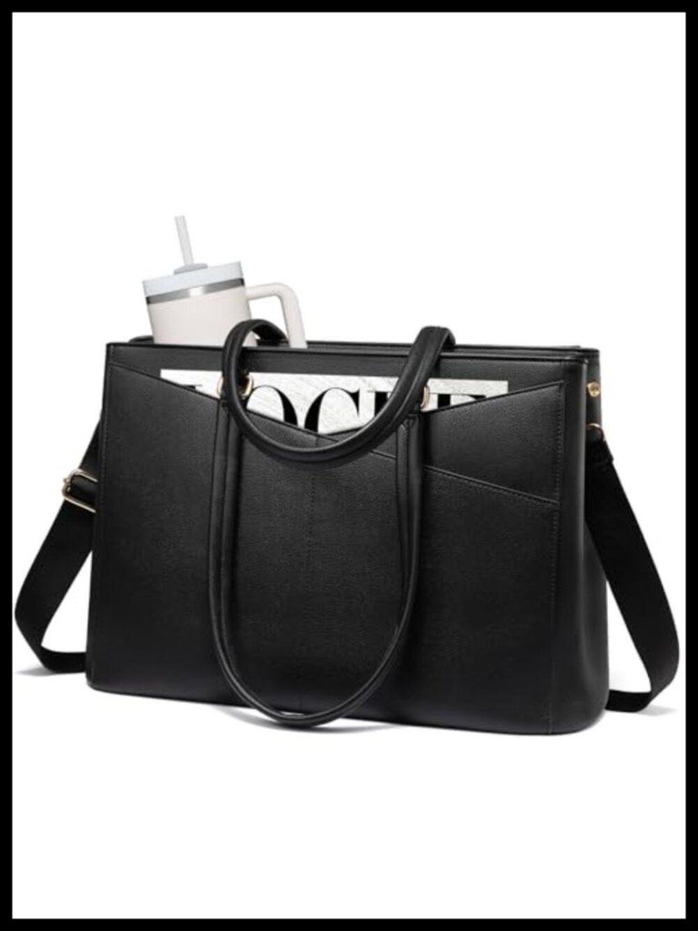 LOVEVOOK Laptop Tote Bag Women 15.6 Inch Leather Work Bag with Cup Holder